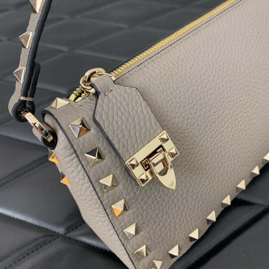 Valentino Garavani Rockstud Small Crossbody Bag in Grey Grainy Calfskin